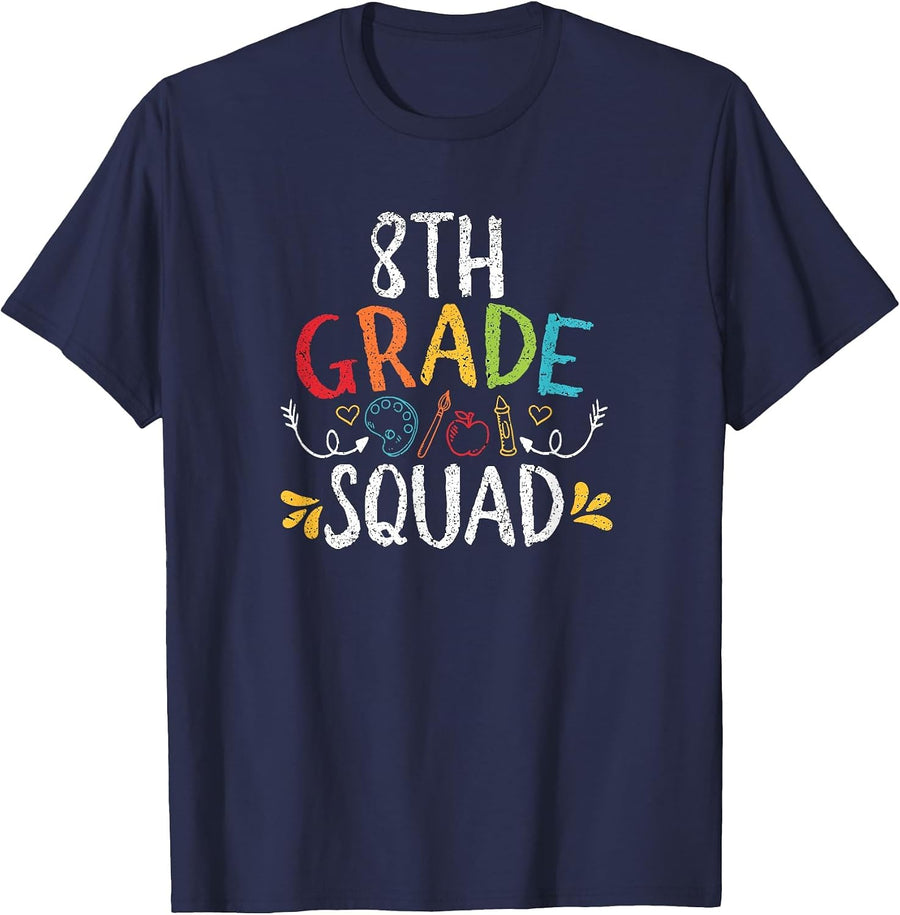 8th Grade Squad Teacher Back to School Teaching Educator T-Shirt - Navy Blue
