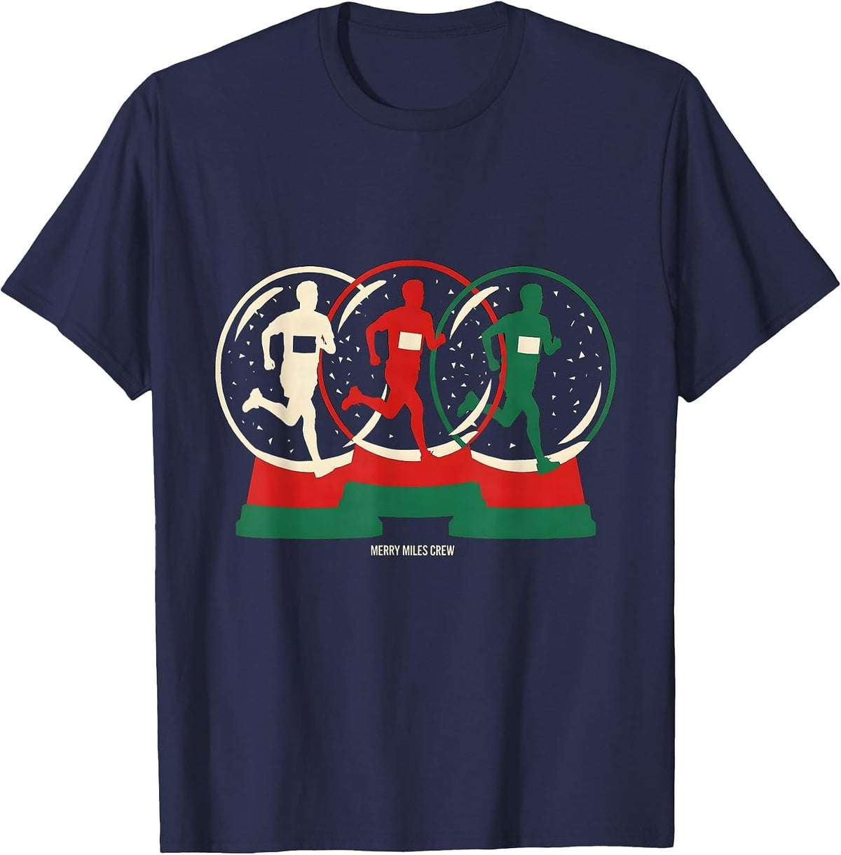 Men's Merry Miles Crew Funny Christmas 5K Run Runner Squad T-Shirt - Navy Blue