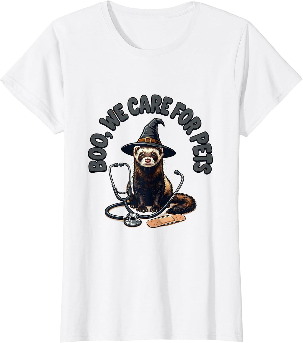 Women's Boo We Care For Pets Funny Vet Tech Veterinary Halloween T-Shirt - White