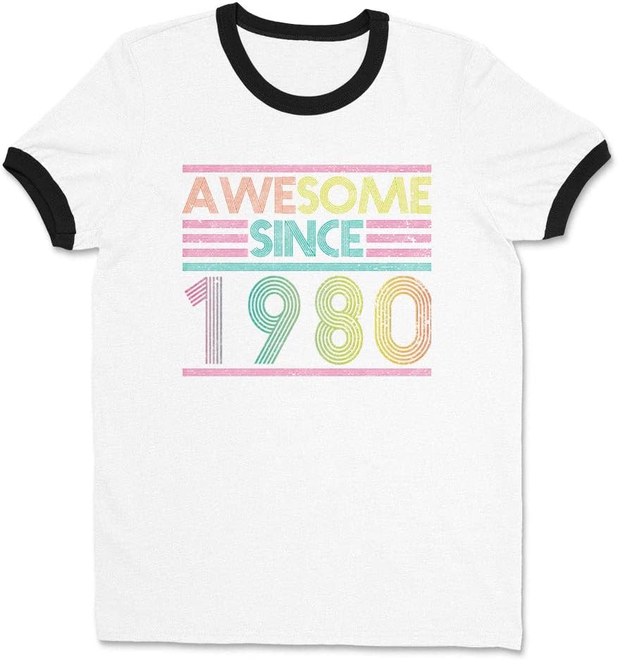 Awesome Since 1980 Ringer Tee Shirt Unisex - White\/Black