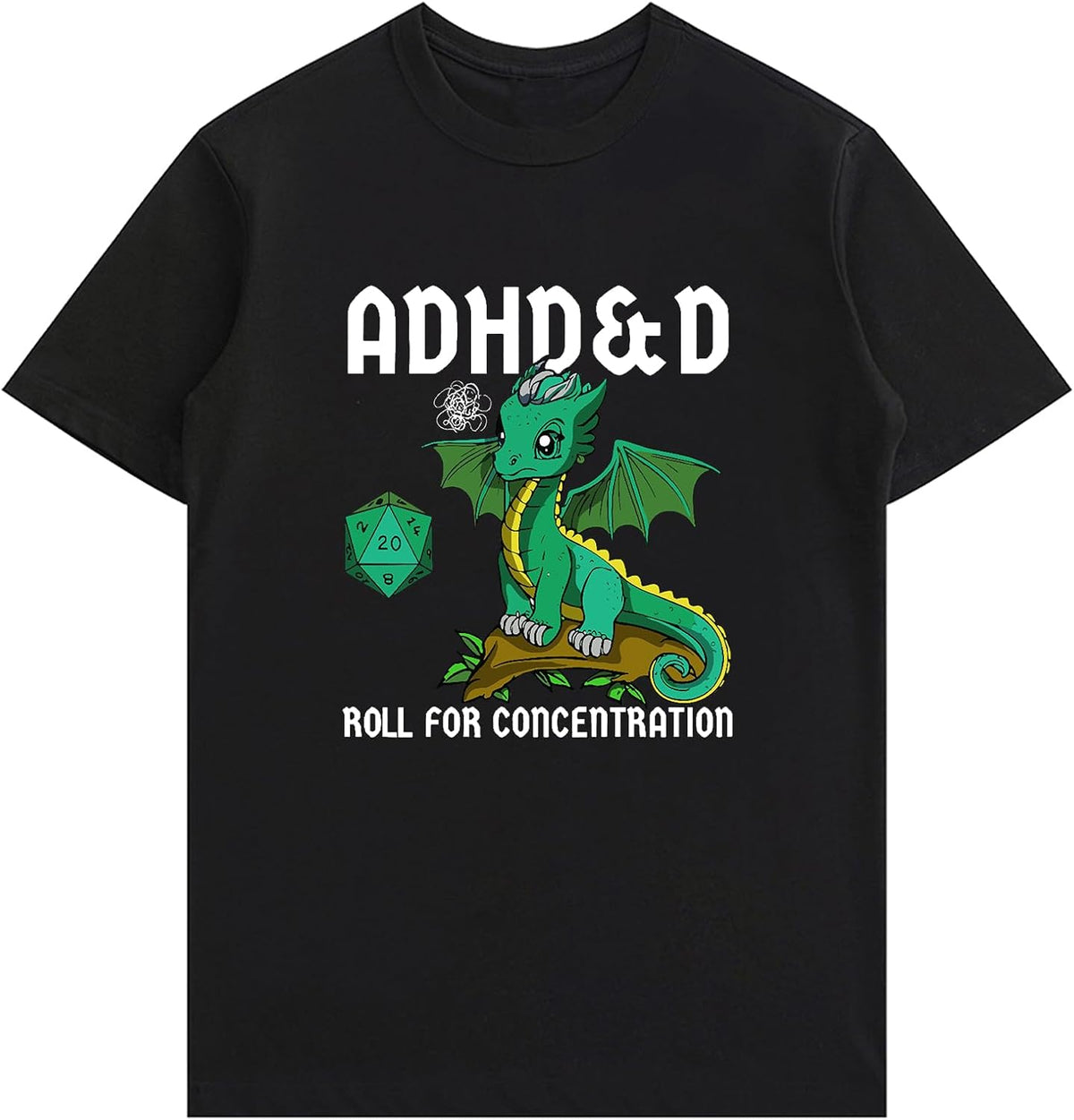 Unisex Cotton T-Shirt with ADHD D&D Roll for Motivation Graphic - Soft Tee for Tabletop Gaming Fans - Black