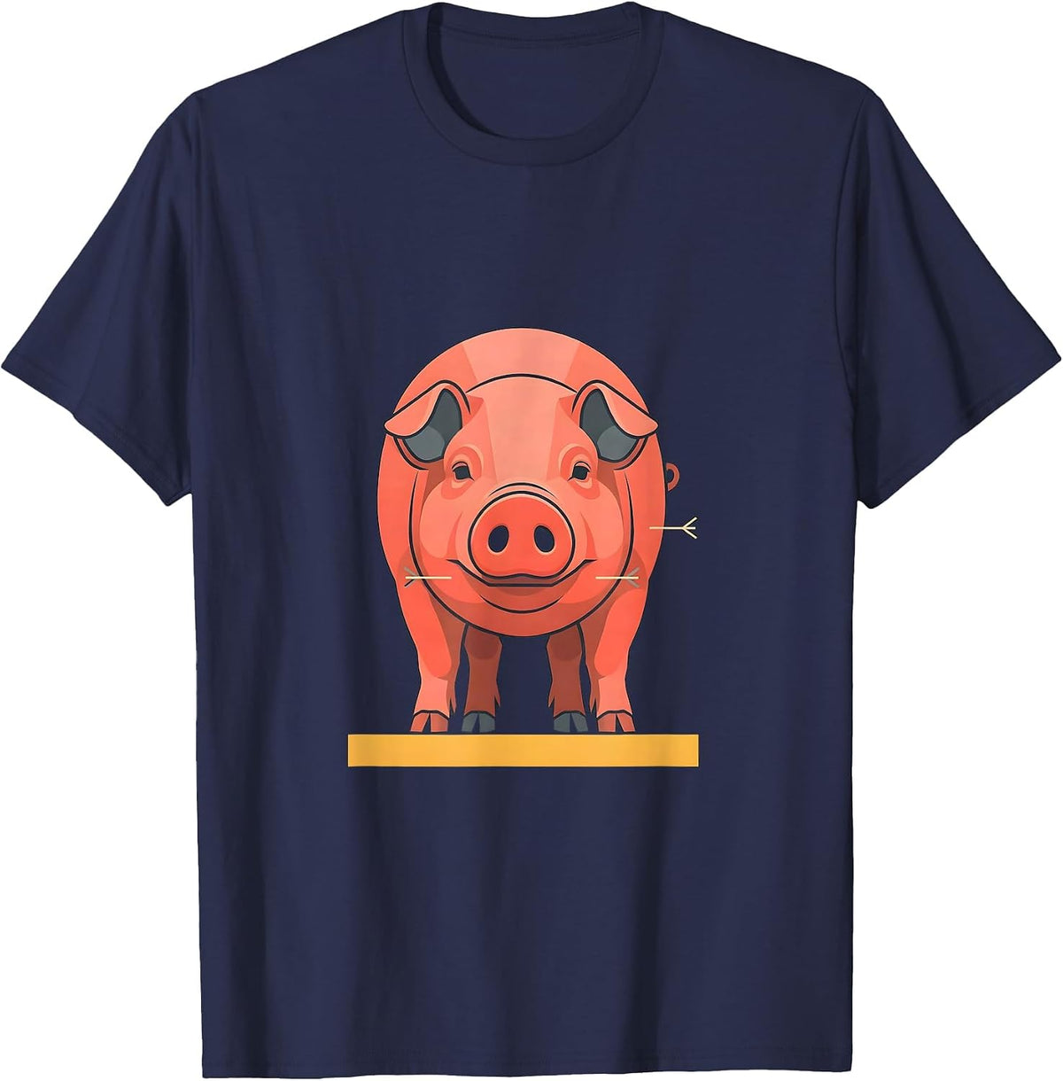 Symmetrical Pink Pig Flat Vector Pet Lover Humor T-Shirt - Navy Blue