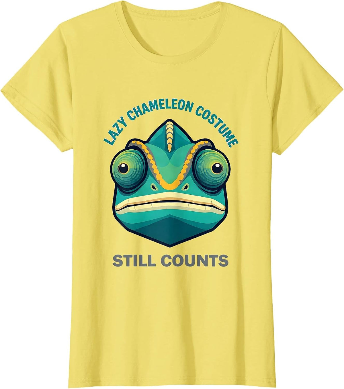 Women's Lazy Chameleon Costume Still Counts Kawaii Animal Face T-Shirt - Lemon Yellow