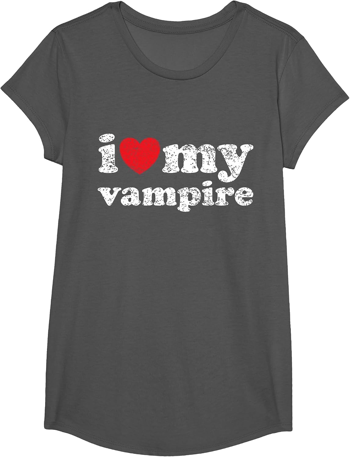 I Love My Vampire T-Shirt - Girls Asphalt Grey