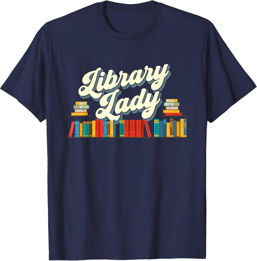 Library Lady - School Librarian Cataloger Books Book Lover T-Shirt - Navy Blue