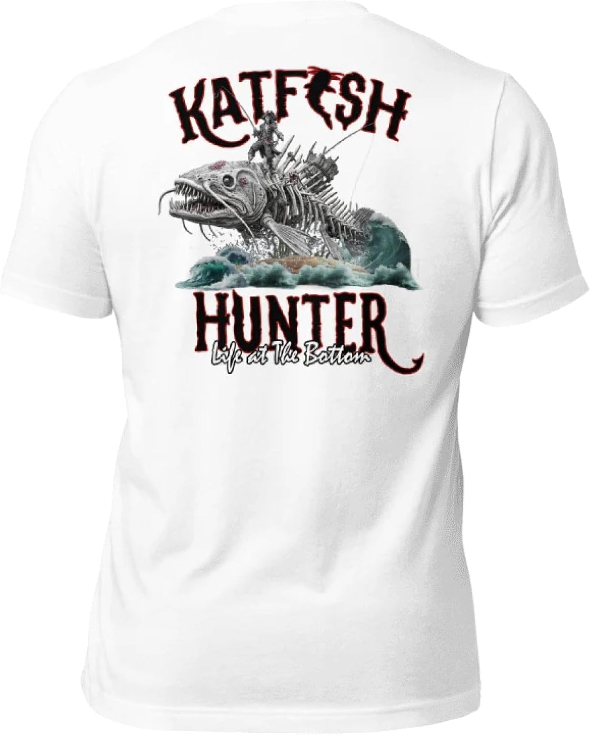KATFISH Hunter Catfish Fishing T Shirt for Men, Dad Gift Graphic Tee - White