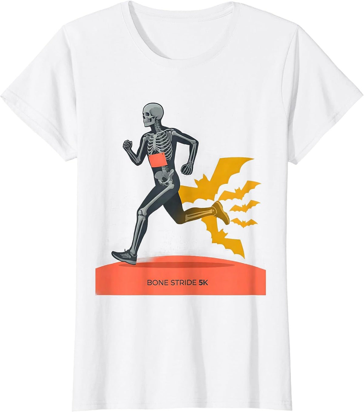 Bone Stride 5K Funny Skeleton Runner Halloween Fun Run T-Shirt - White