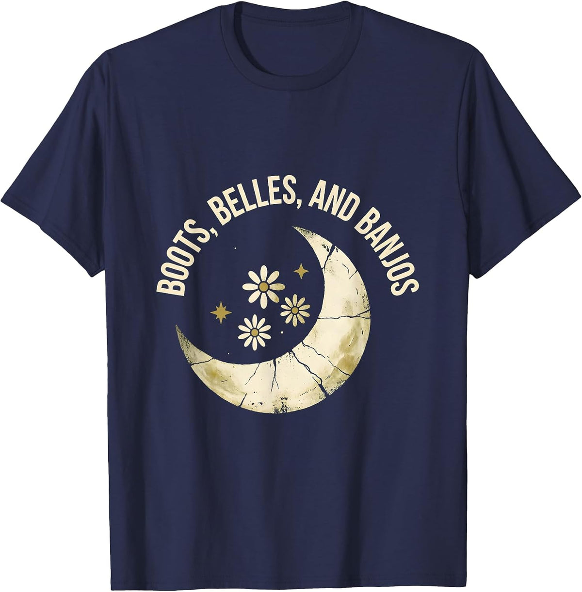 Boots Belles and Banjos Country Music Design T-Shirt - Navy Blue