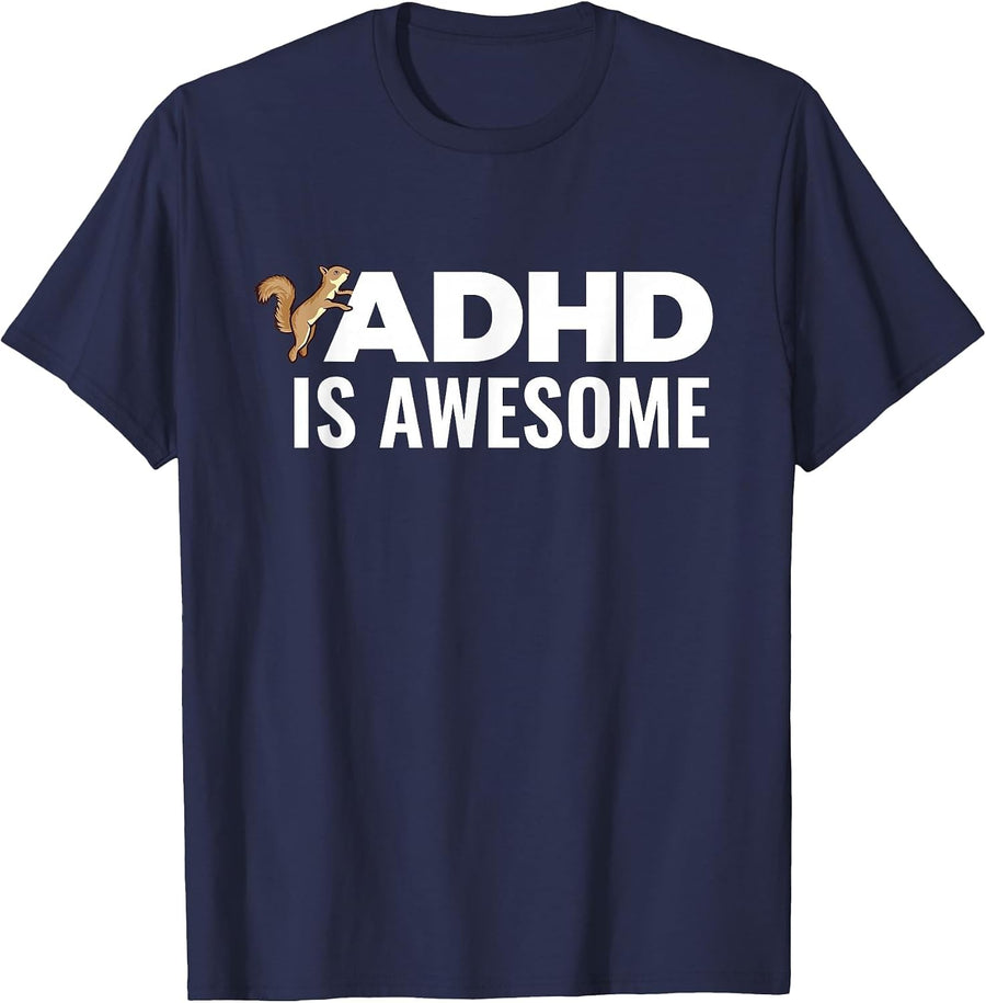 ADHD is Awesome Squirrel T-Shirt - Navy Blue