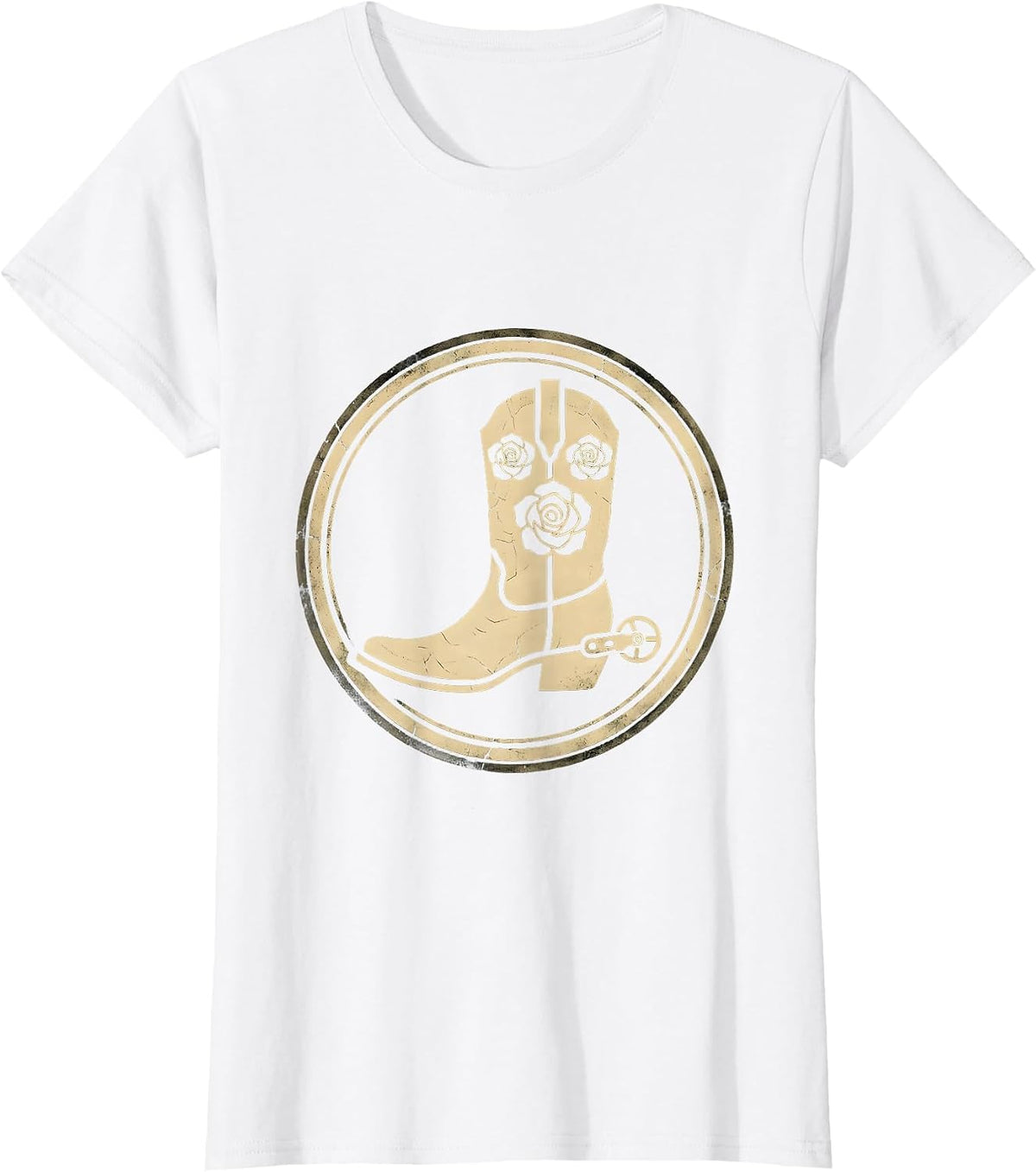 Cowgirl Boots Spurs and Roses Western Design T-Shirt - White