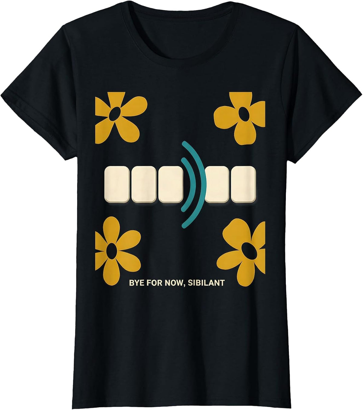Women's Bye For Now Sibilant Midcentury Modern Speech Language T-Shirt - Black