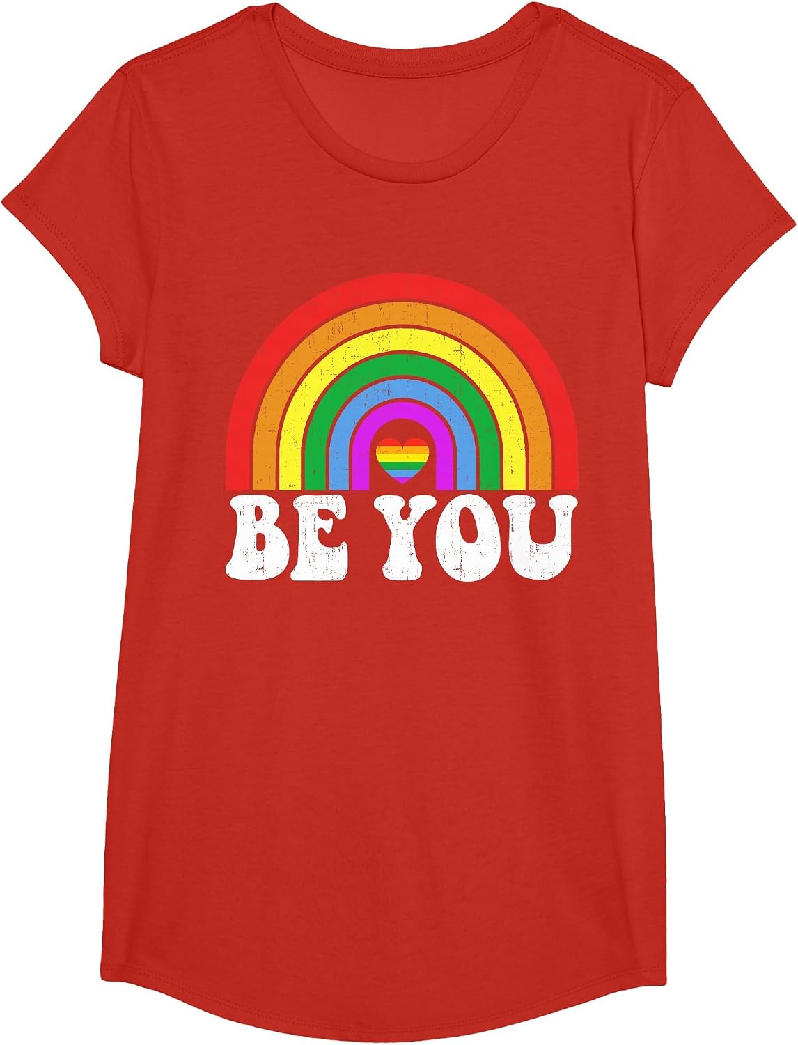 Gay Pride LGBTQ Ally Retro Rainbow LGBT Support Men Women T-Shirt - Girls Red