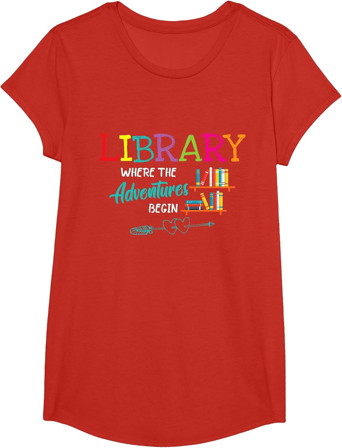 Library Books Where Adventure Begins - Librarian Reader T-Shirt - Girls Red