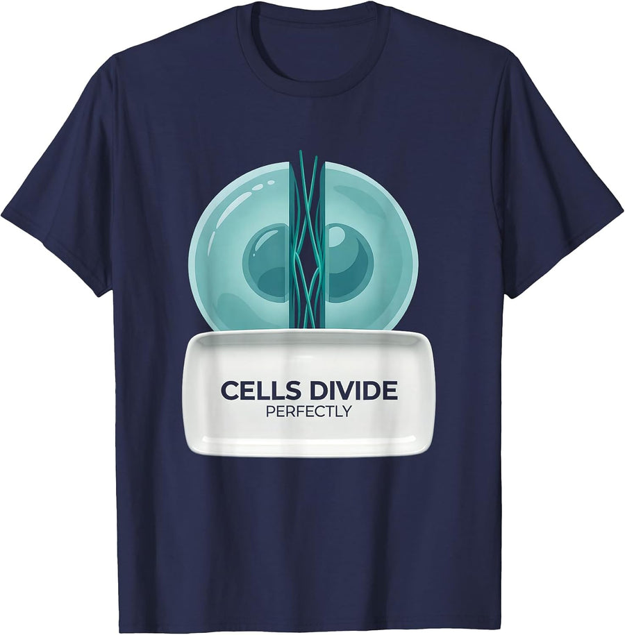 Cells Divide Perfectly Science Teacher Design T-Shirt - Navy Blue