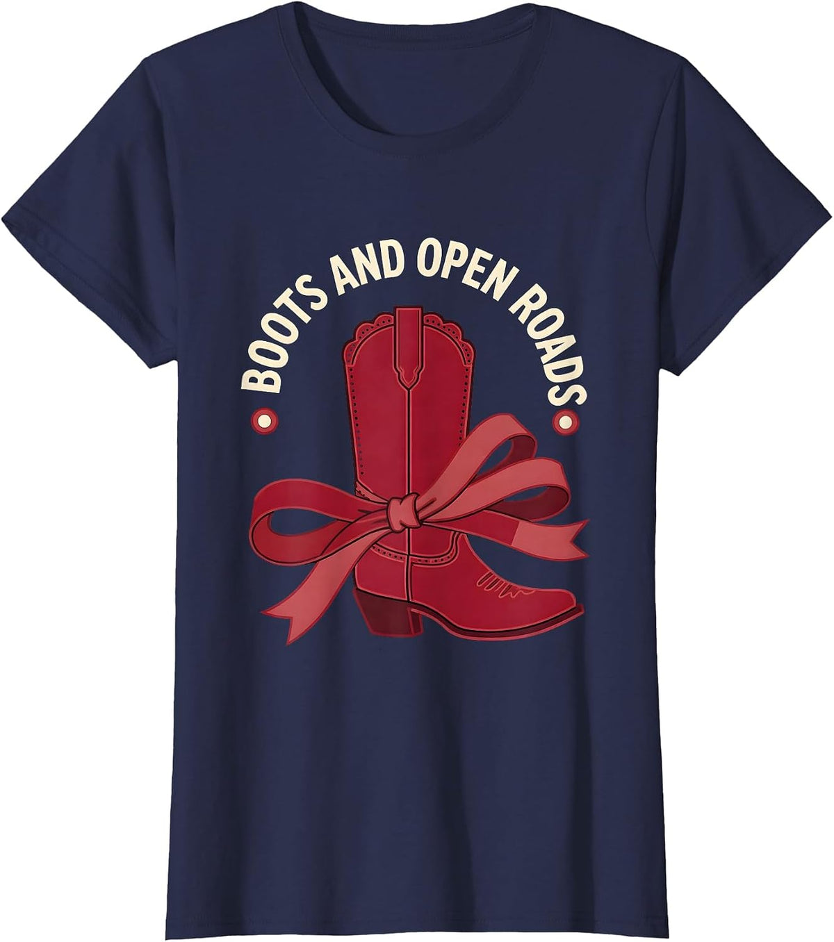 Women's Boots and Open Roads Cowboy Western Design T-Shirt - Navy Blue