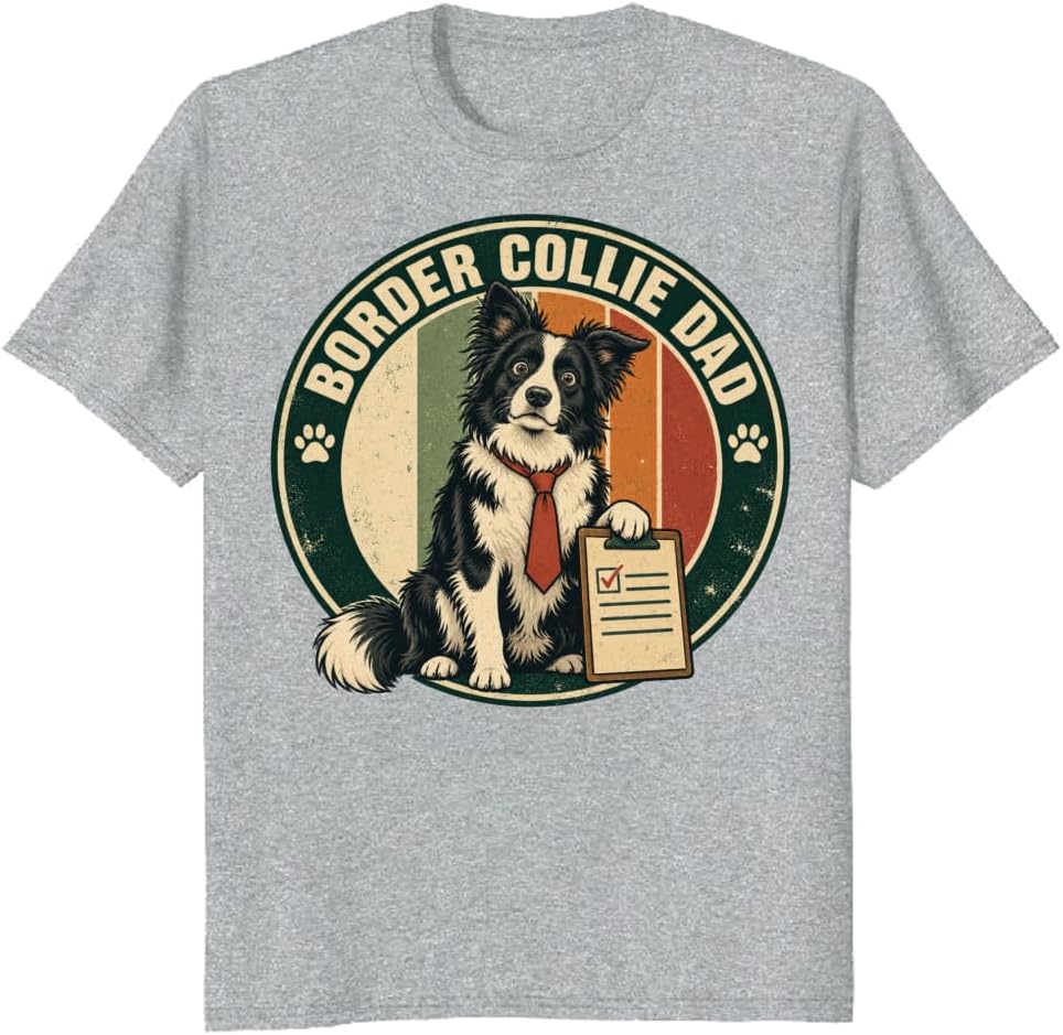 Border Collie Dad T-Shirt Retro Office Badge Dog Graphic Tee - S3