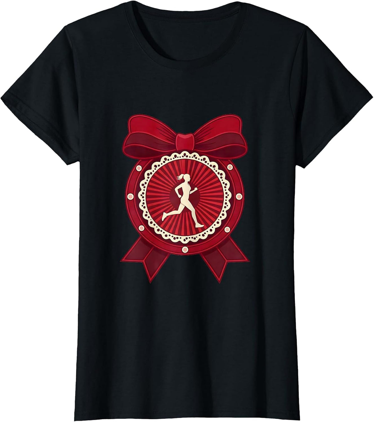 Women's Runner Silhouette Sun Circle Athleisure Design T-Shirt - Black