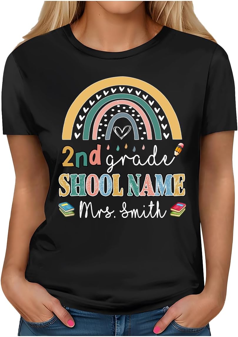 Personalized 2nd Grade Back to School Teacher T-Shirt, Custom Second Grade Shirt Gift for Teacher AK5710785 - Ak5710786