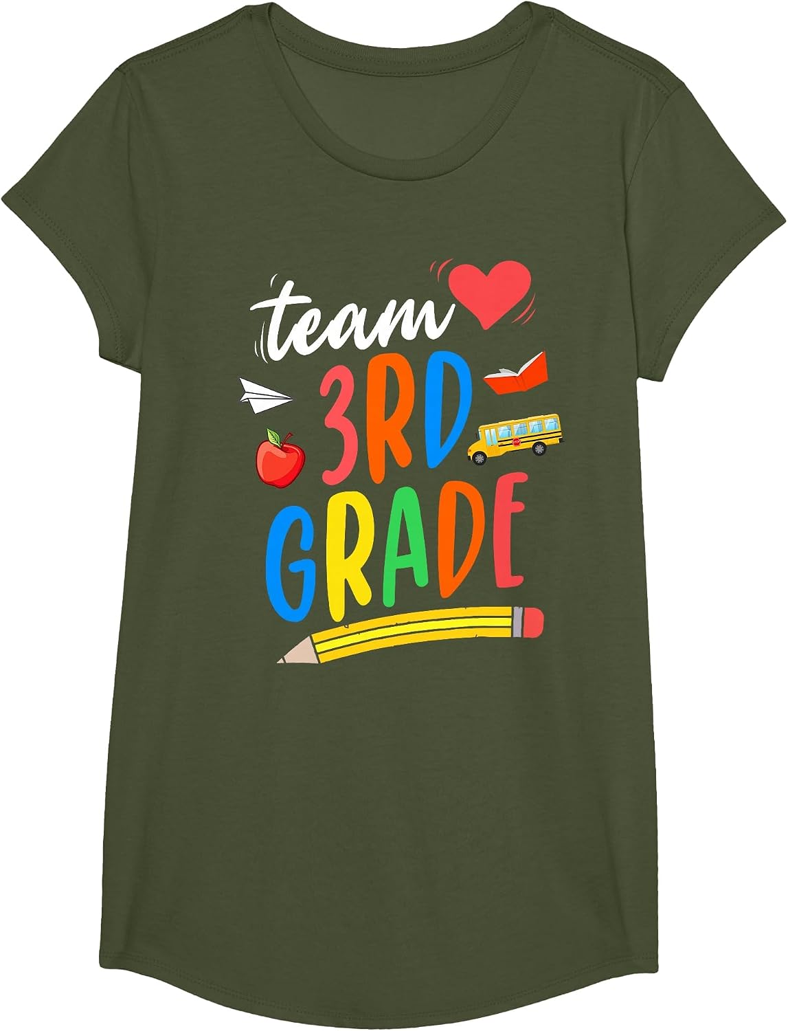 Team 3rd Grade Teacher Student First Day Back to School T-Shirt - Girls Olive Green