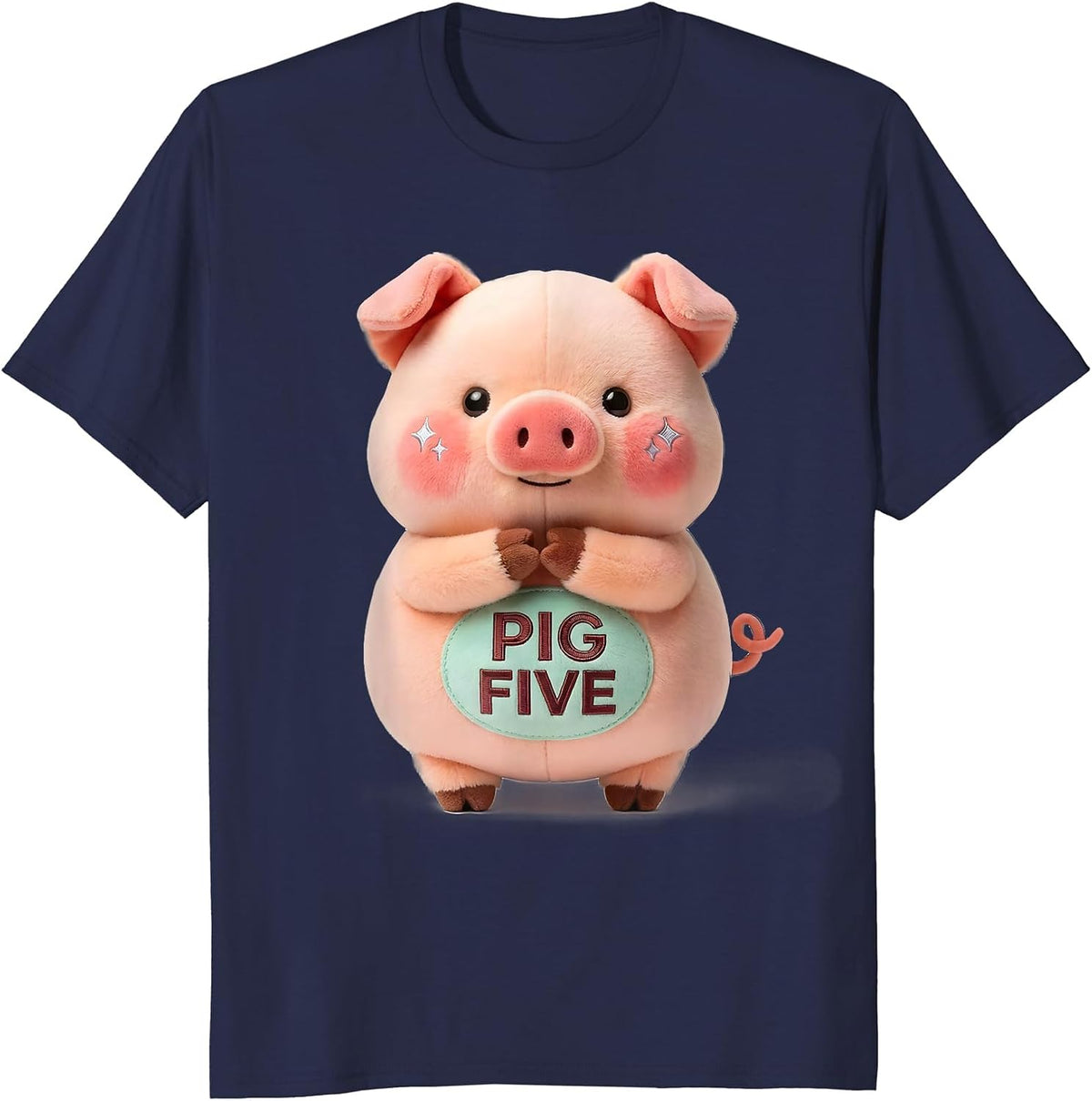 Pig Five Cute Kawaii Pig Lover Novelty Humor T-Shirt - Navy Blue