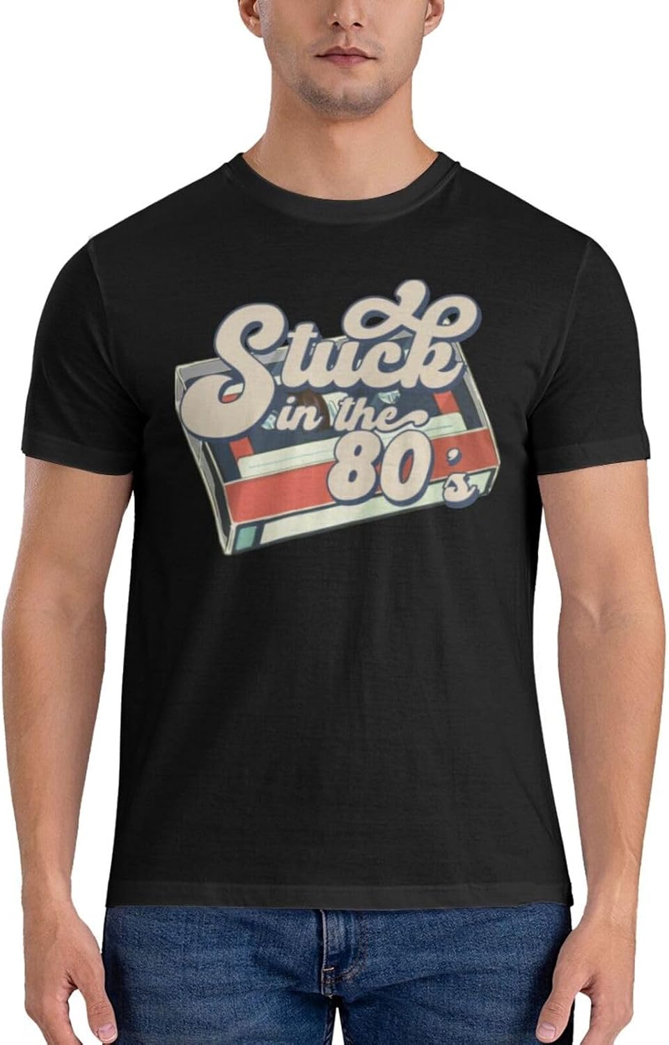 Men's Cotton T-Shirt Tees, Take Me Back to The 90s Graphic Fashion Short Sleeve Tee S-6XL - Stuck in the 80s Black 2
