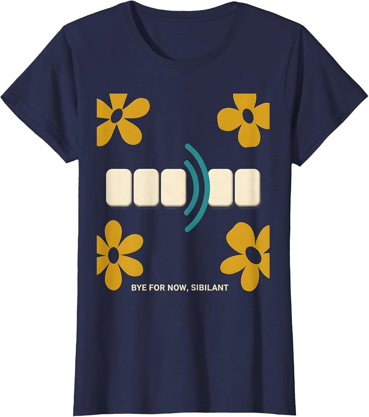 Women's Bye For Now Sibilant Midcentury Modern Speech Language T-Shirt - Navy Blue