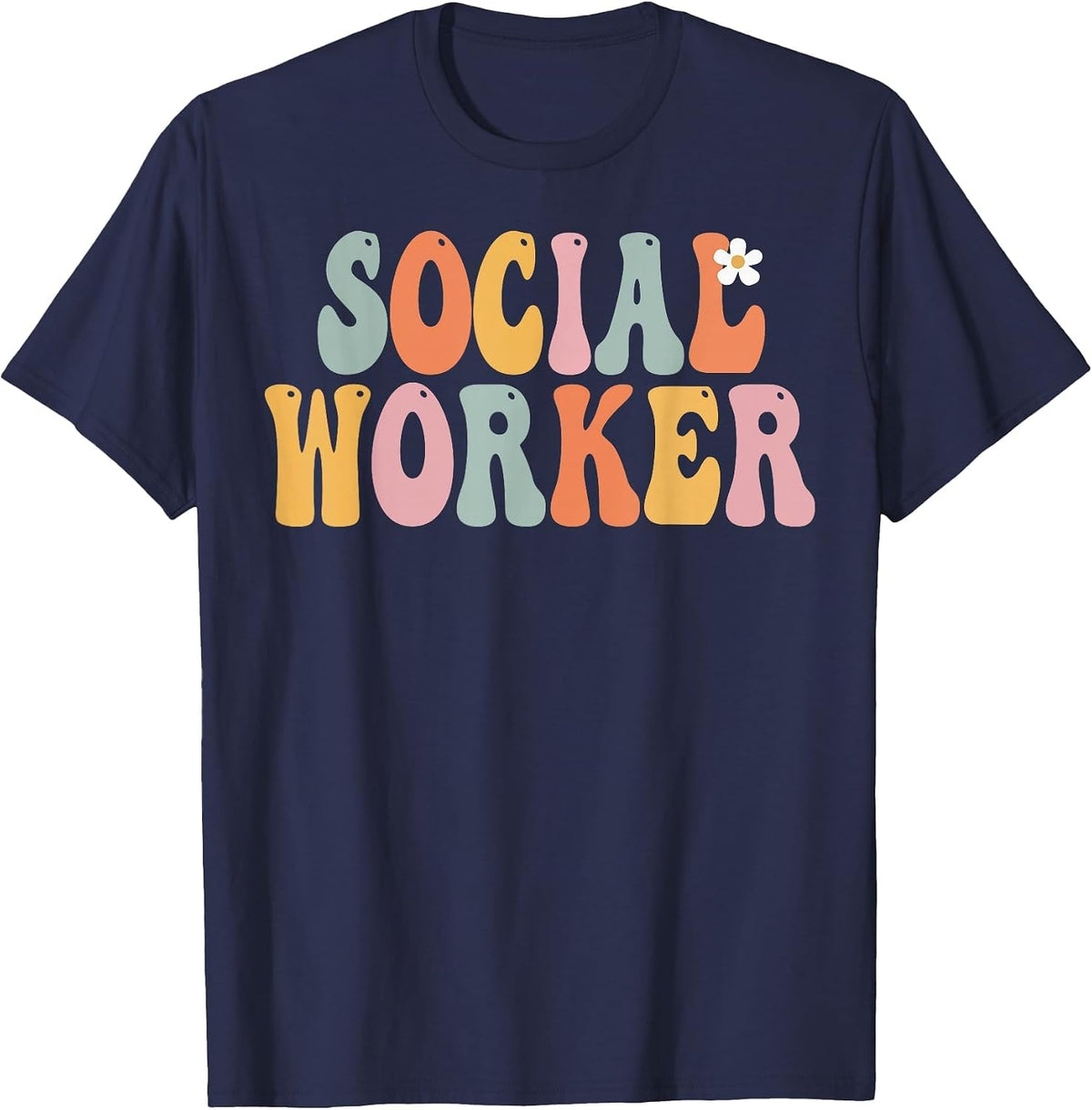Social Worker Retro Groovy Vintage Happy First Day of School T-Shirt - Navy Blue