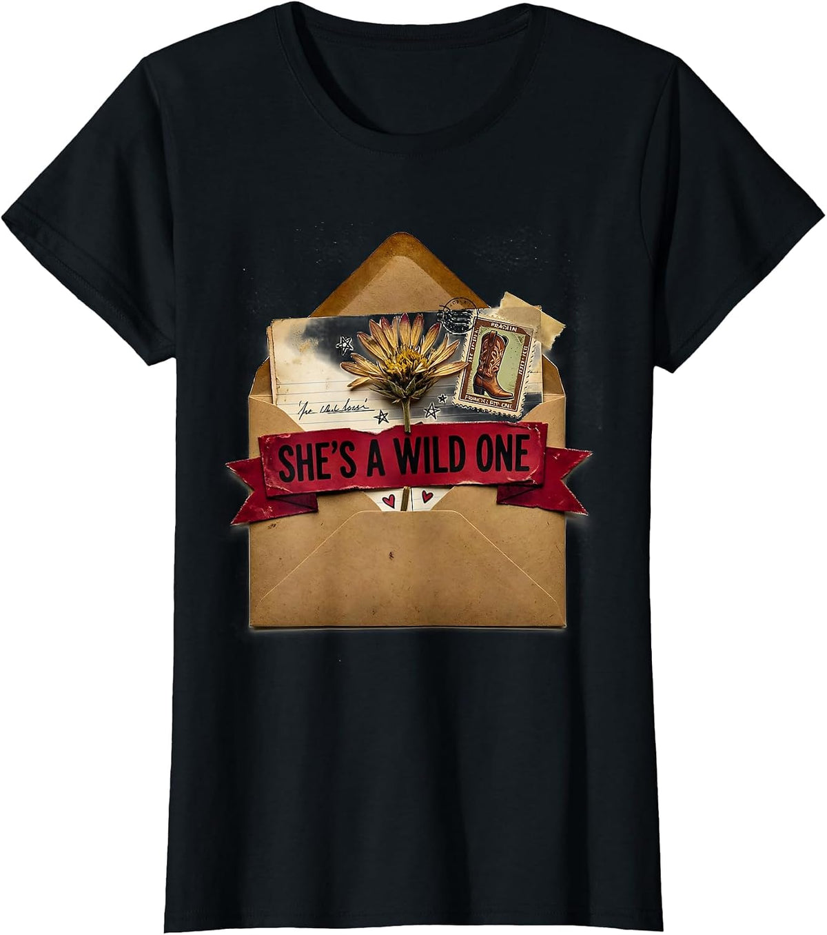 She's A Wild One Western Graphic Design T-Shirt - Black