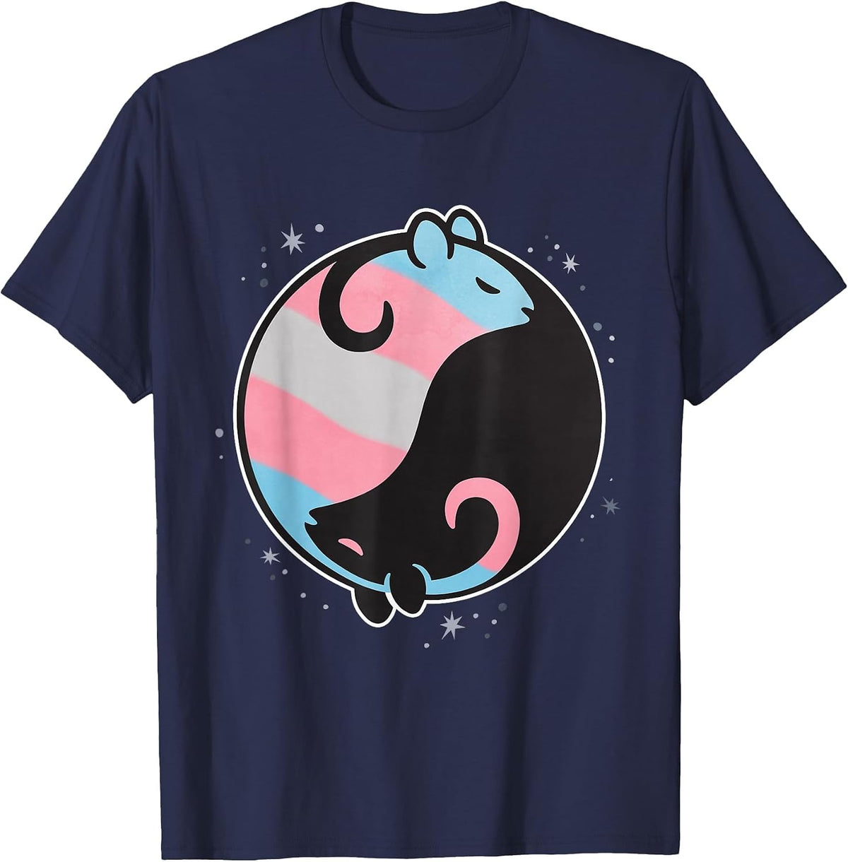 Transgender Rat Yin Yang LGBT Trans Pride Flag, Gay Month T-Shirt - Navy Blue
