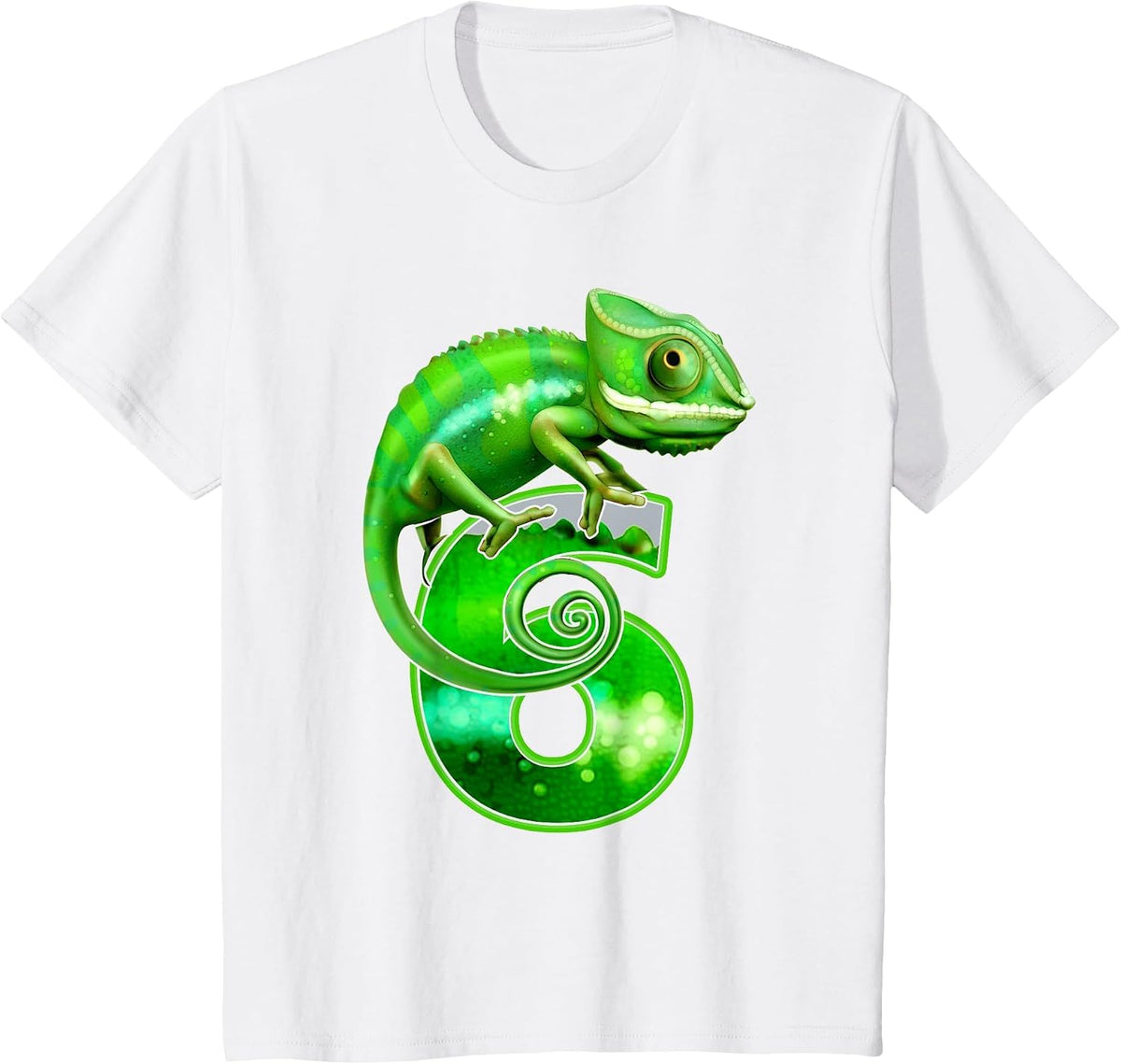 Kids 6 Years Old Lizard 6th Birthday Party Chameleon T-Shirt - White