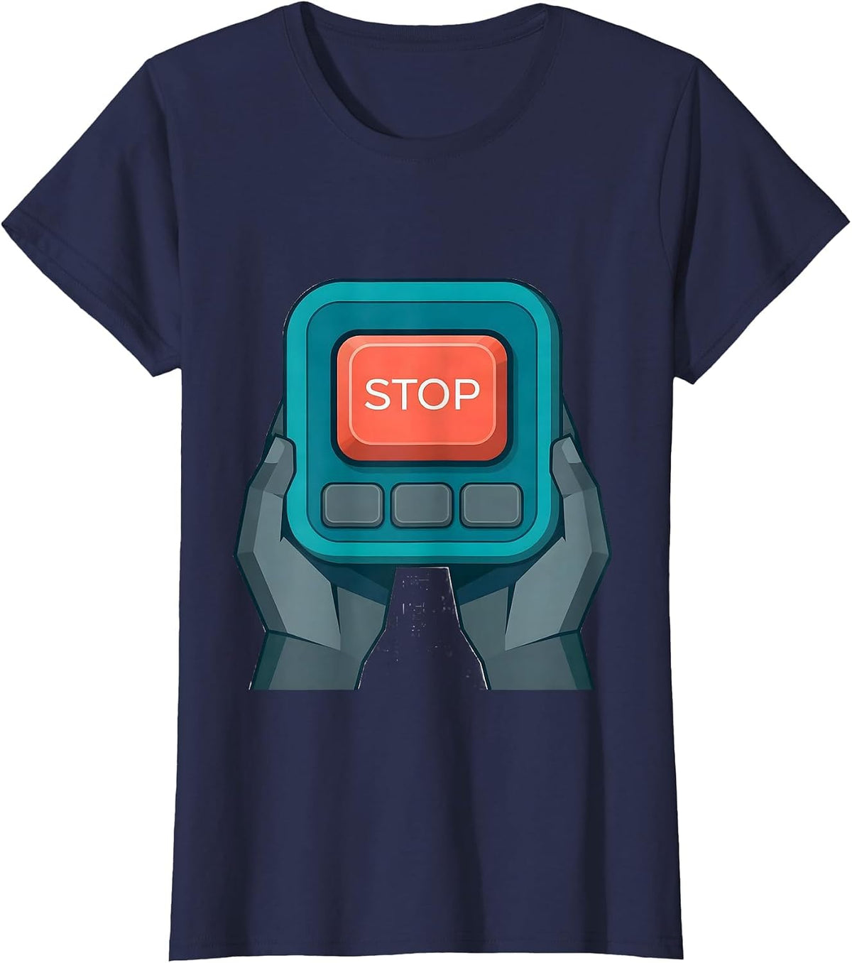Women's Stop Flat Vector AAC Speech Therapy Communication Advocacy T-Shirt - Navy Blue