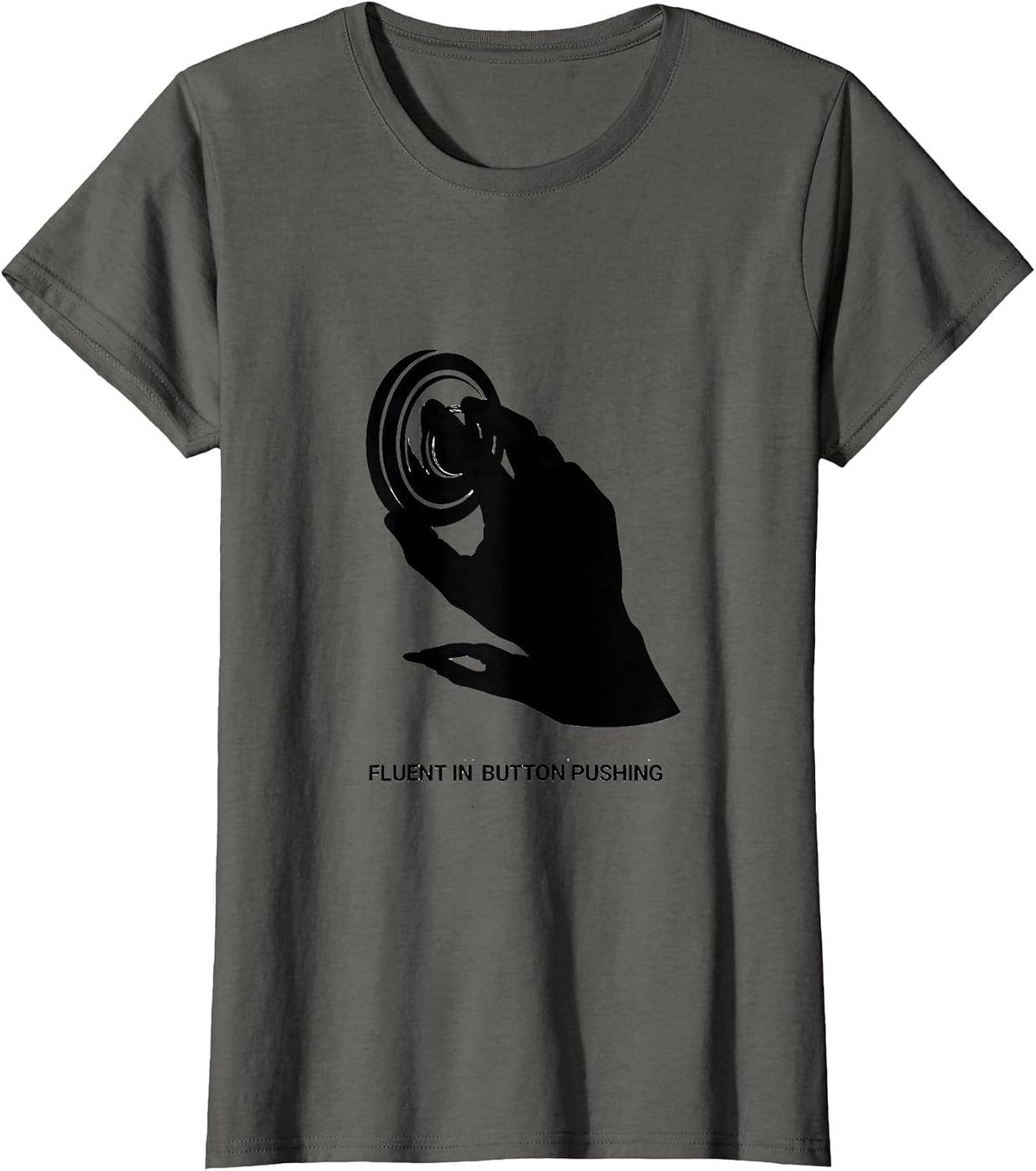Women's Fluent In Button Pushing Funny Speech Therapy AAC Awareness T-Shirt - Asphalt Grey