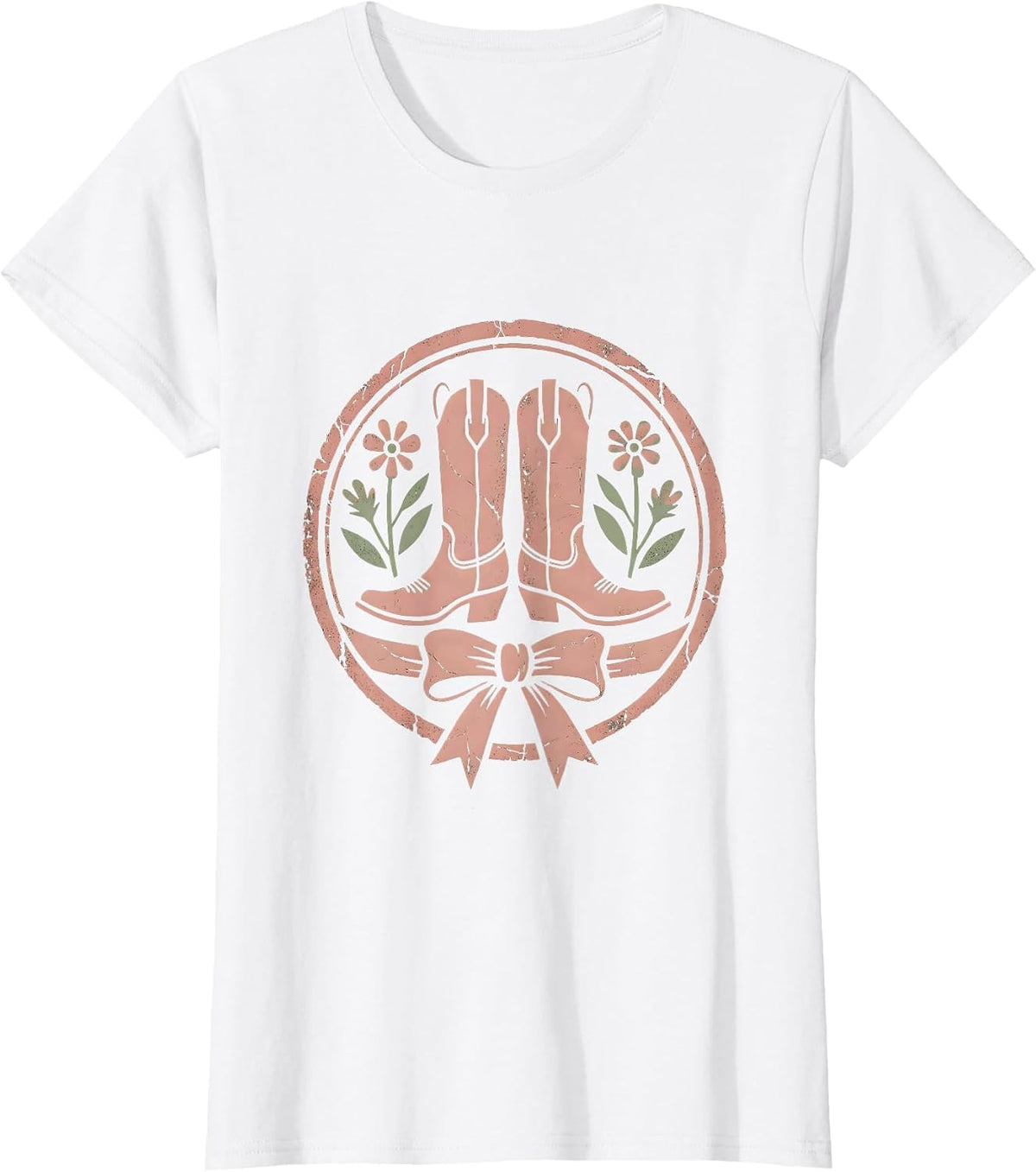 Cowgirl Boots Spurs and Wildflowers Graphic T-Shirt - White