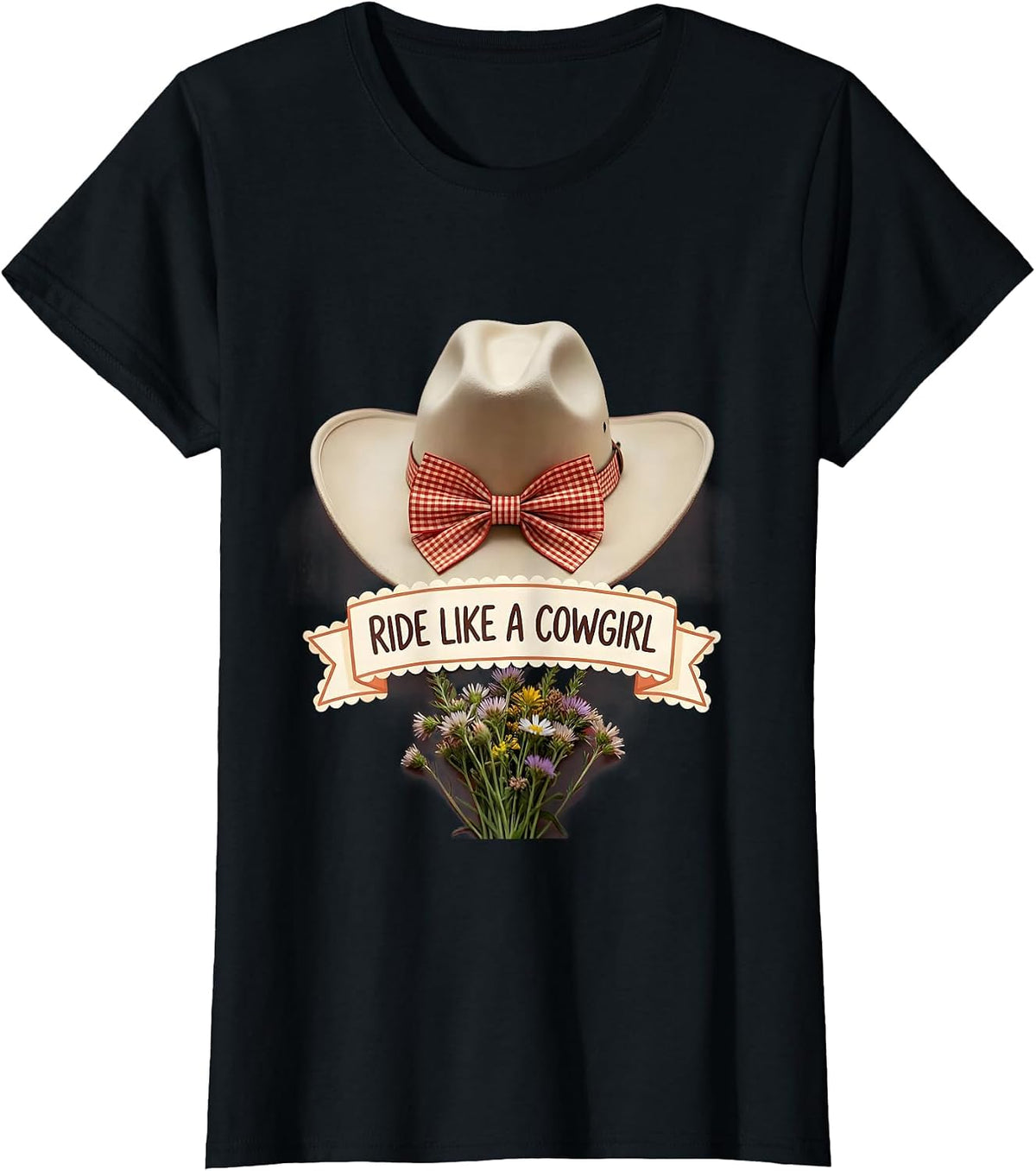 Women's Ride Like a Cowgirl White Cowgirl Design T-Shirt - Black
