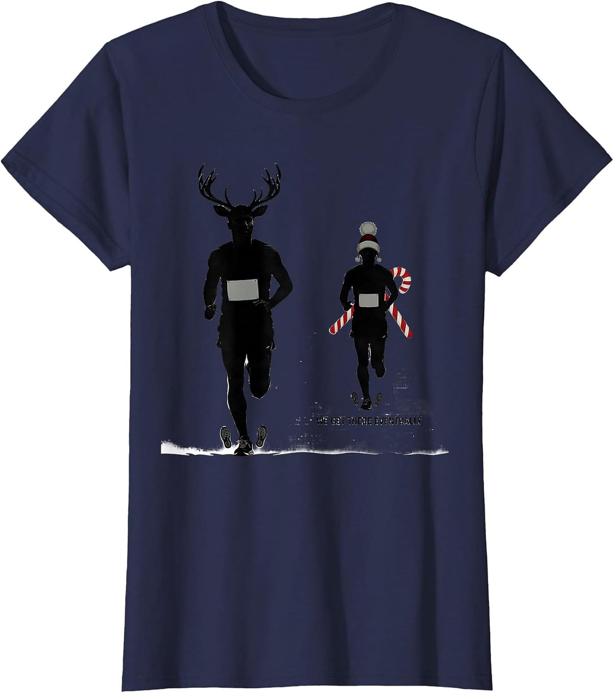 Women's We Get There Eventually Funny Christmas Run Runner Squad T-Shirt - Navy Blue