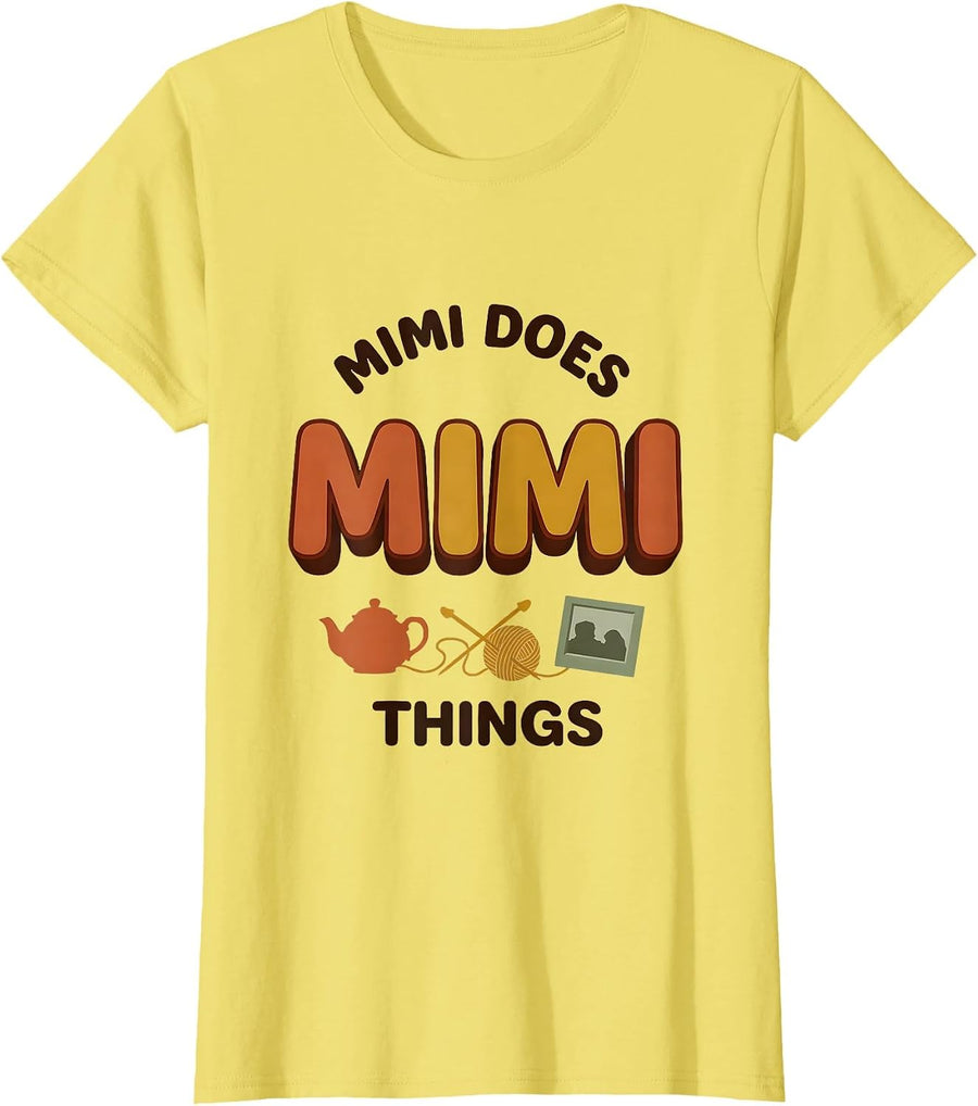 Women's Mimi Does Mimi Things Retro Groovy Mother's Day Family T-Shirt - Lemon Yellow