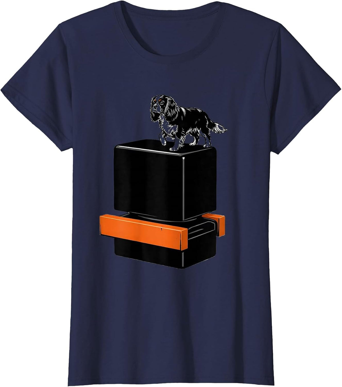 Women's Cavalier Spaniel Lever Block Dad Humor Pet Lover T-Shirt - Navy Blue
