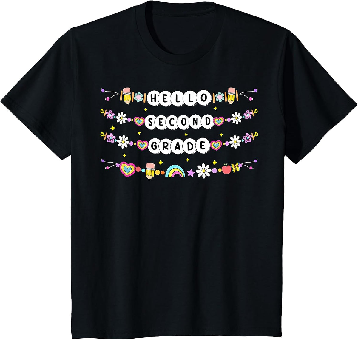 Hello Second Grade Friendship Bracelets Back to School Kids T-Shirt - Black