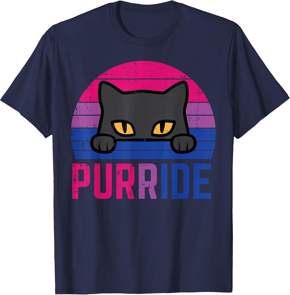 Bisexual Cat Purride Retro Bi Pride Flag LGBTQ T-Shirt Tee Women Girls - Navy Blue