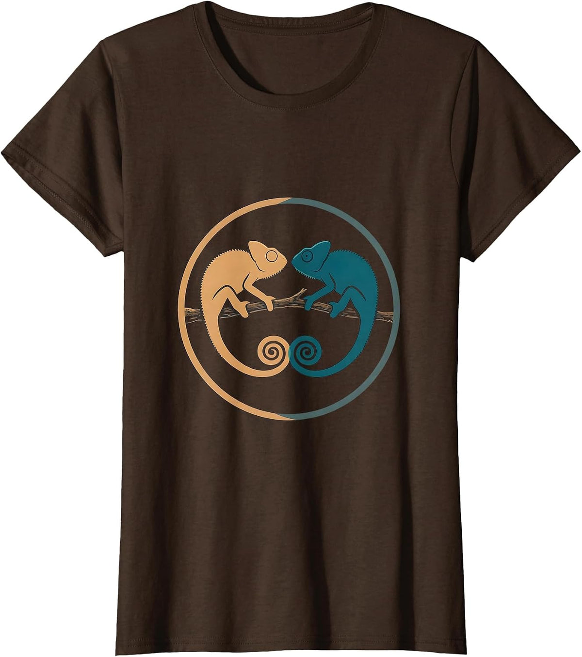 Women's Twin Day Matching Chameleons on a Branch T-Shirt - Brown