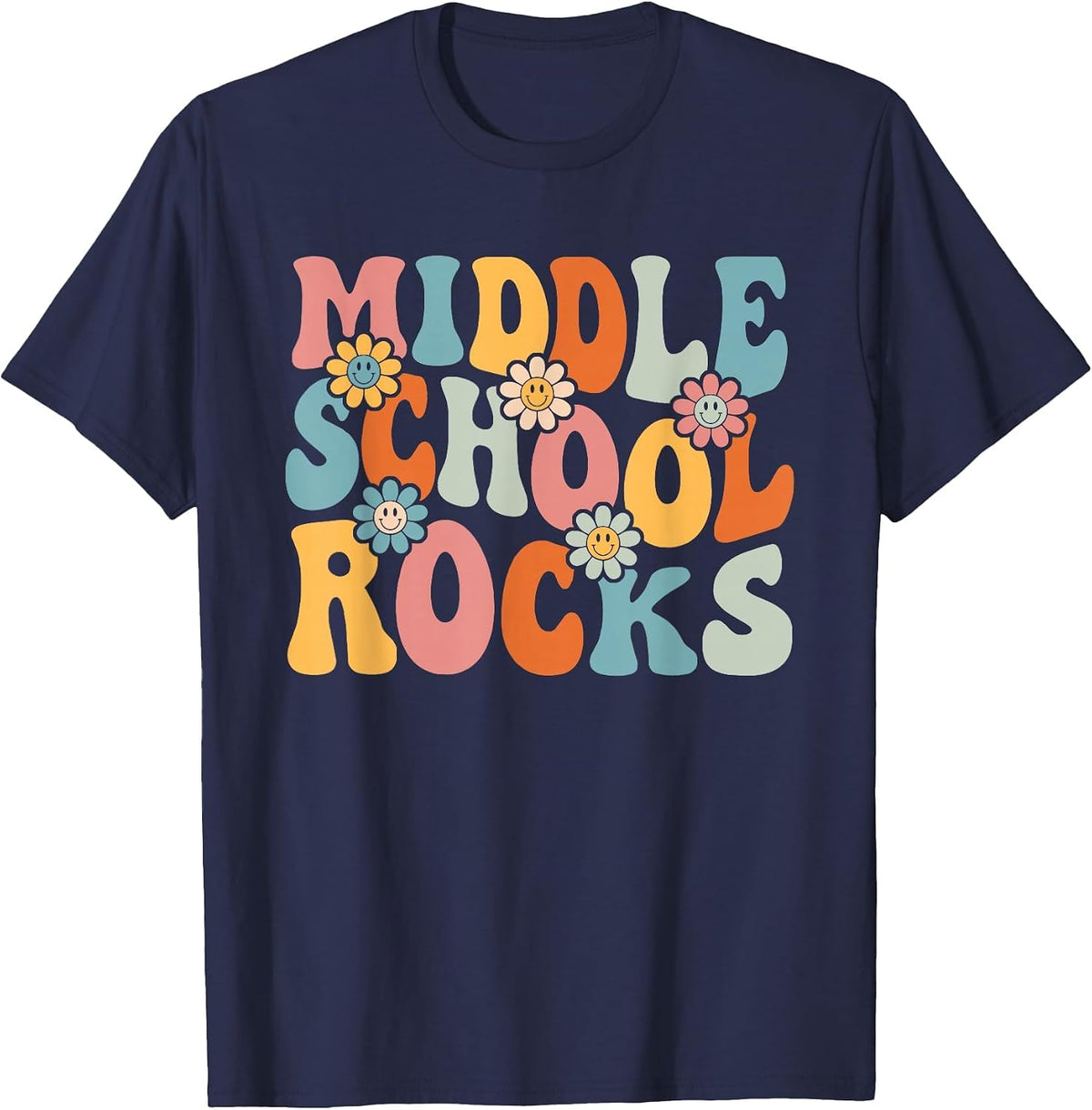 Middle School Rocks Back to School Teachers Students T-Shirt - Navy Blue