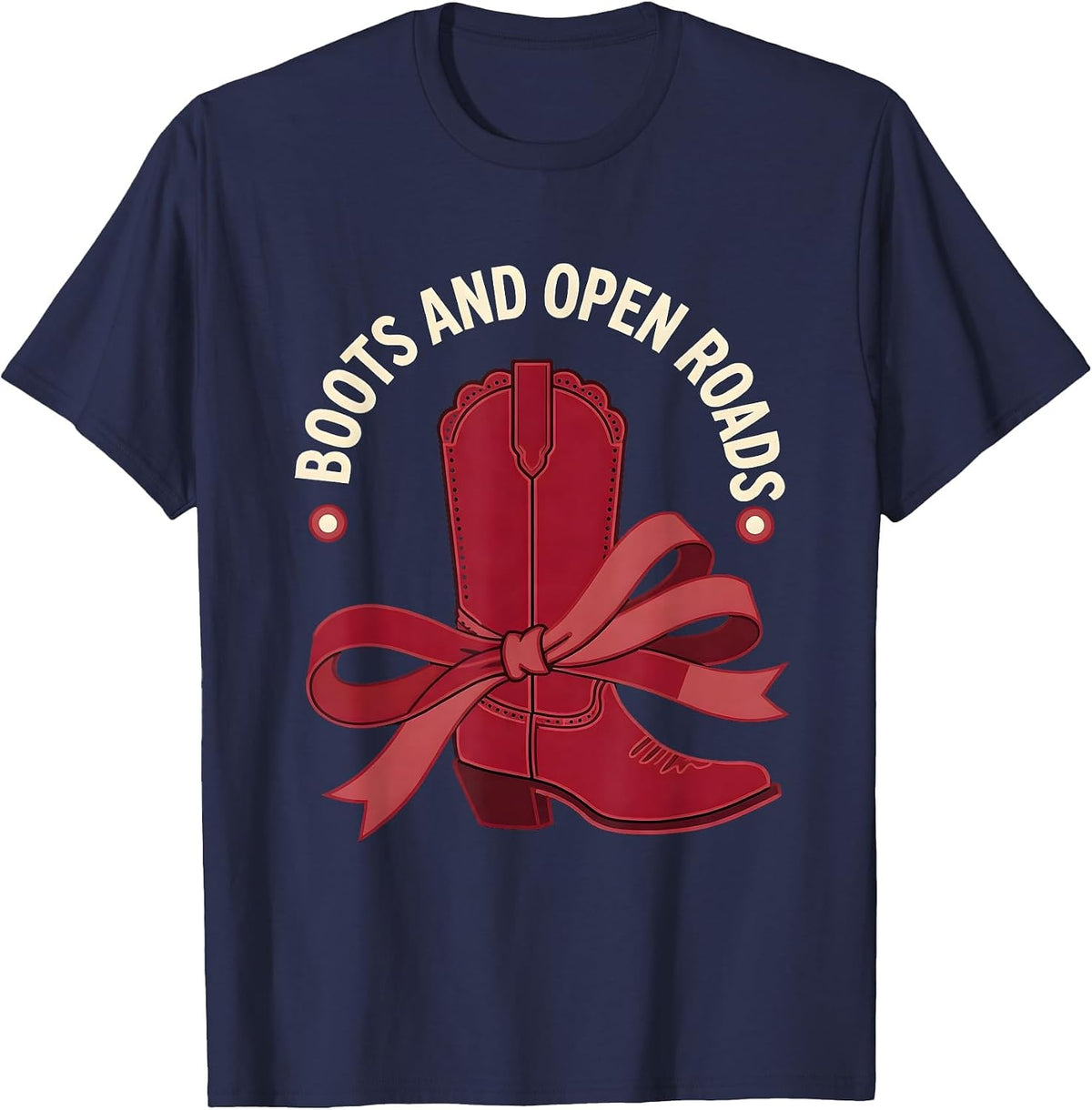 Men's Boots and Open Roads Cowboy Western Design T-Shirt - Navy Blue