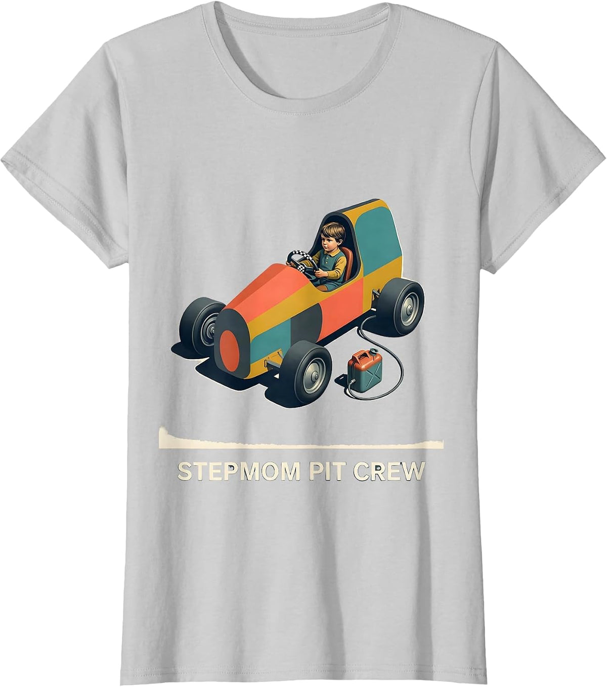 Women's Stepmom Pit Crew Midcentury Modern Race Car Birthday Party T-Shirt - Silver Grey