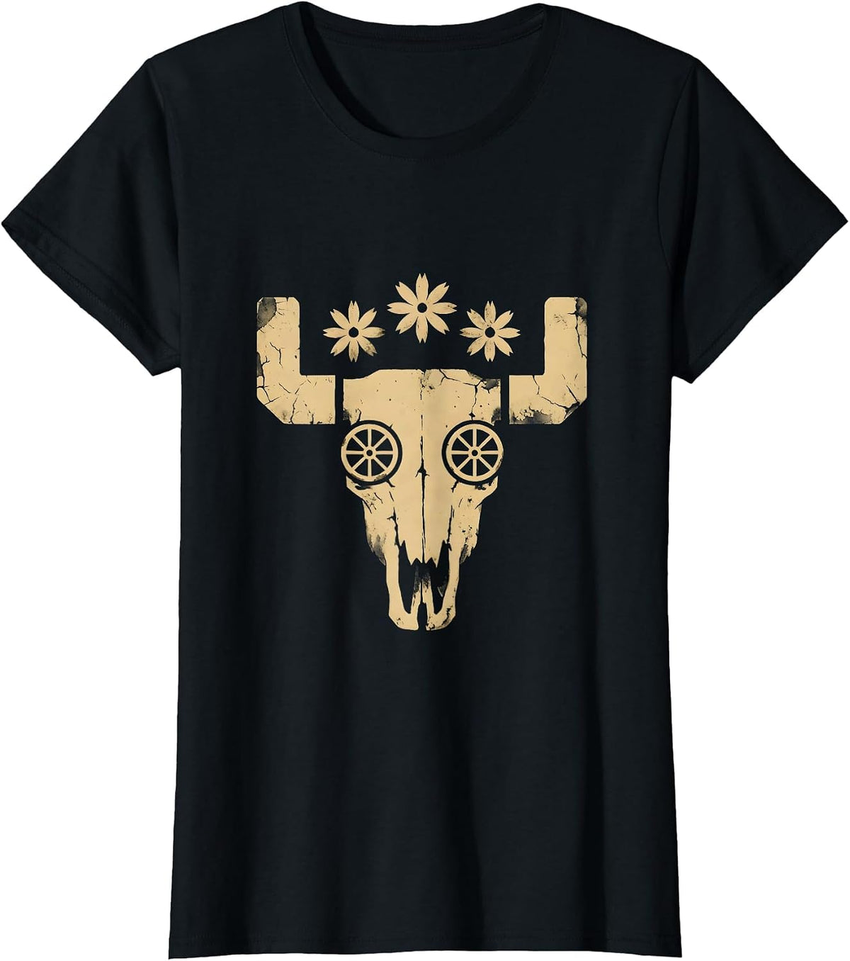 Women's Route 66 Motorcycle Wheel Desert Dust Graphic T-Shirt - Black