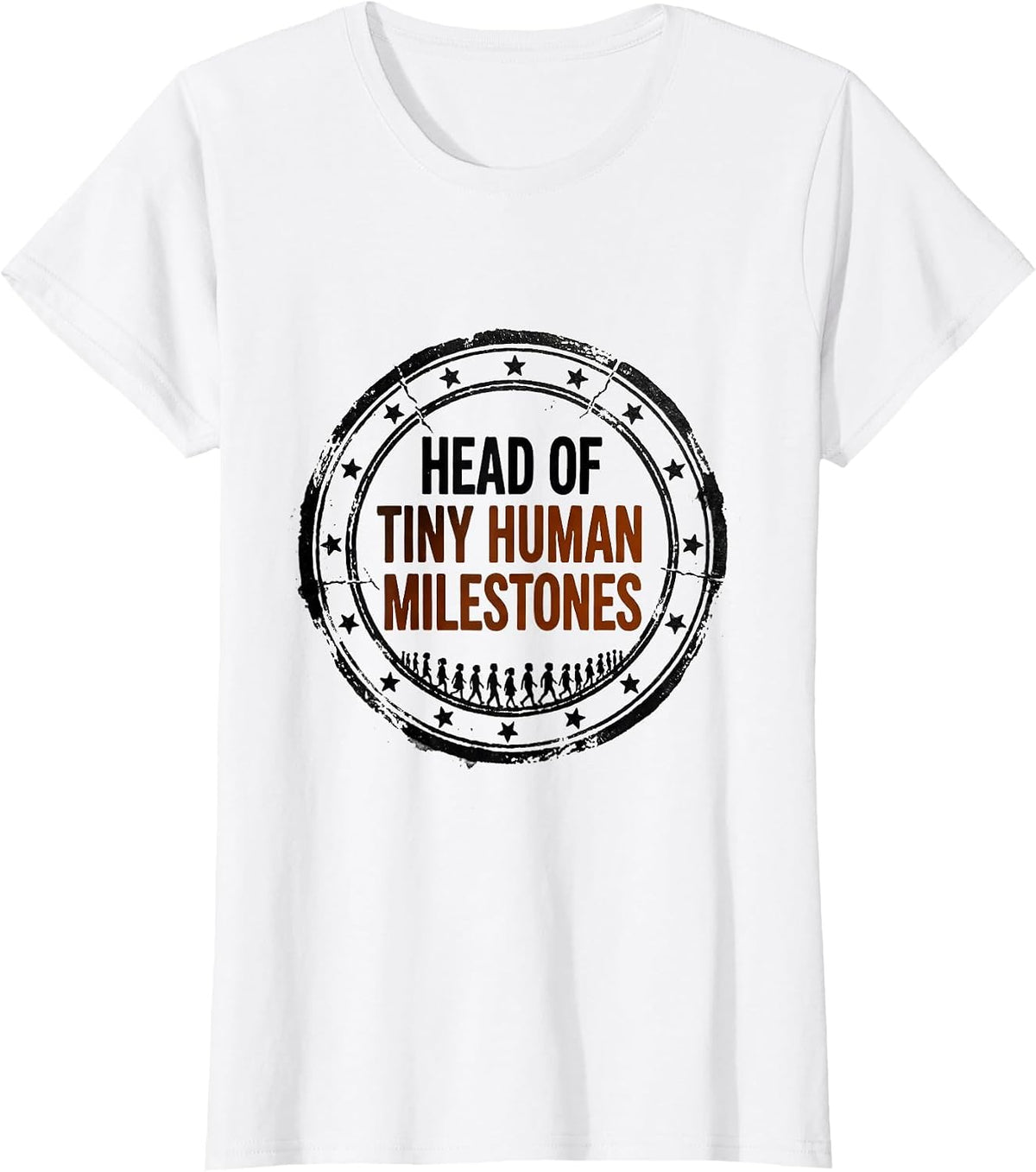 Head of Tiny Human Milestones Teacher Rubber Stamp Humor T-Shirt - White