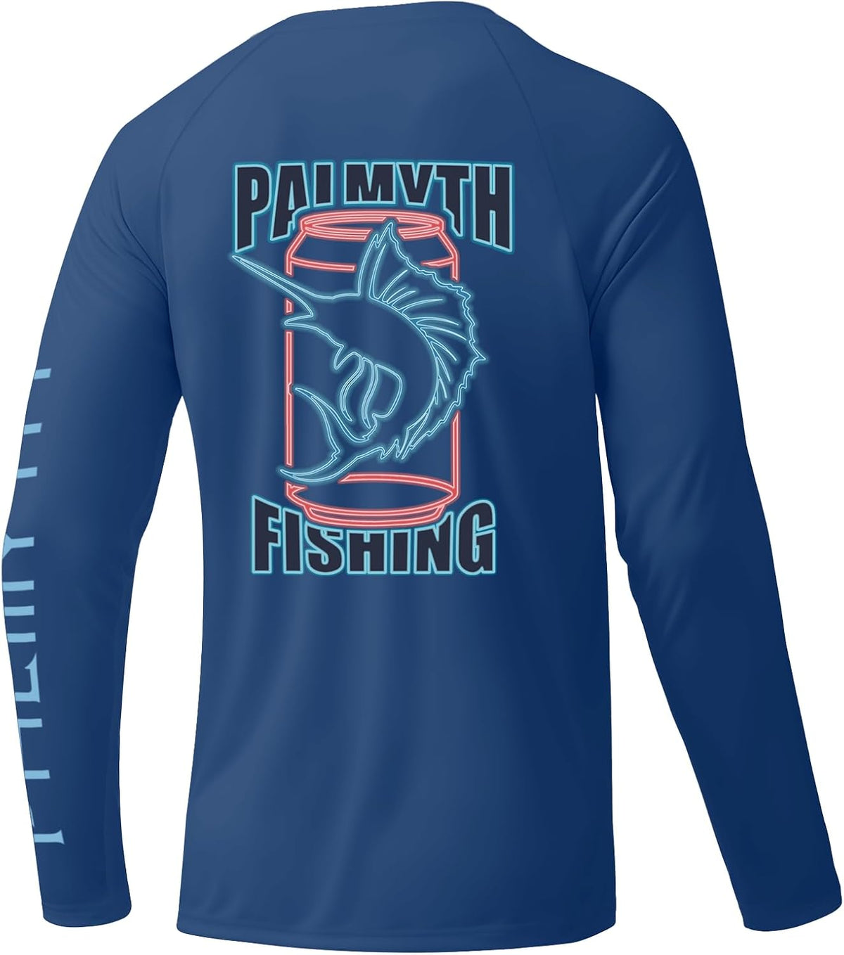 Palmyth Fishing Shirts for Men Long Sleeve UPF 50+ Sun Protection UV T Shirt Tee - Navy \/ Ice Sailfish