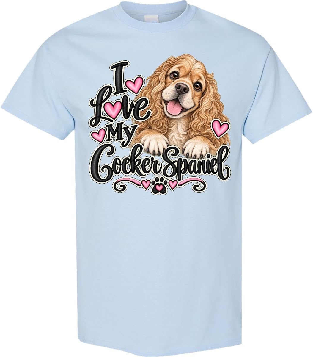 inktastic I Love My Cocker Spaniel Adult T-Shirt - Light Blue
