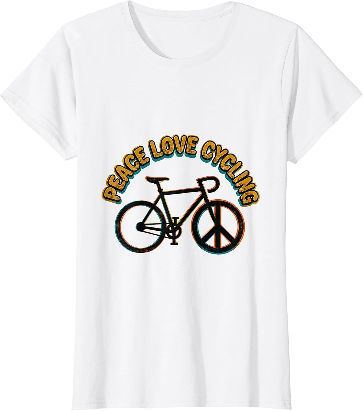 Peace Love Cycling Retro Hippie Peace Sign Nostalgia T-Shirt - White