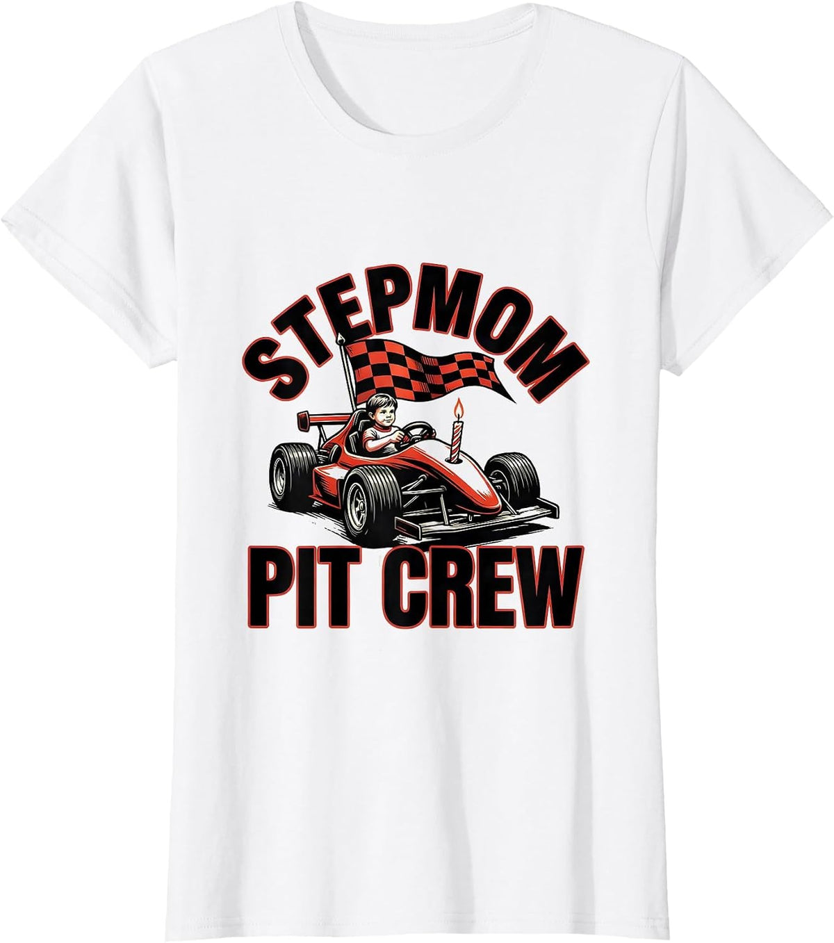 Women's Stepmom Pit Crew Race Car Birthday Party Family Matching T-Shirt - White