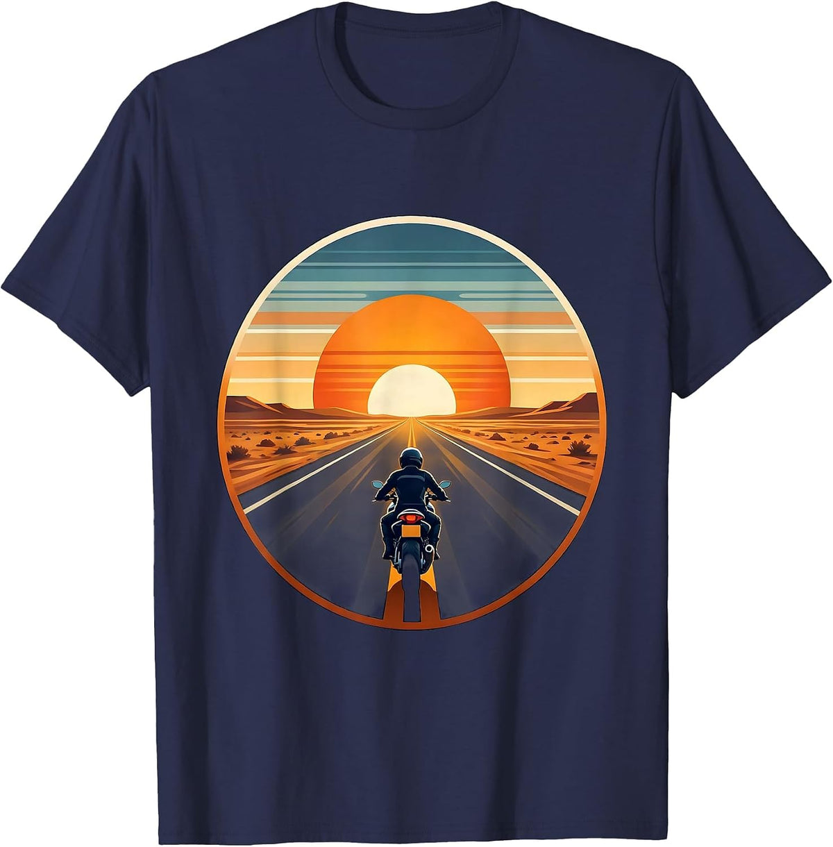Men's Open Road Motorcycle Freedom Rider Graphic T-Shirt - Navy Blue